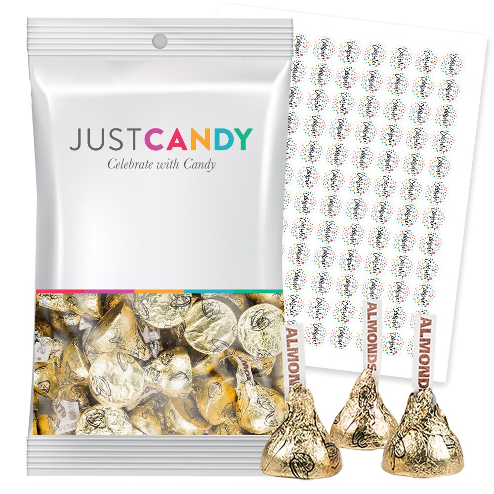 Gold Candy Milk Chocolate Kisses with Almonds Plus Exclusive Bonus Free Kiss Stickers