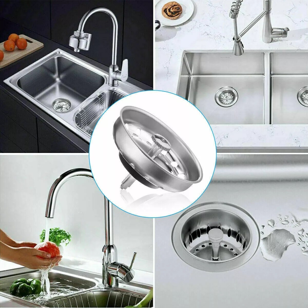 2 Pack Kitchen Sink Drain Stopper Basket Strainer Stainless Steel Plug