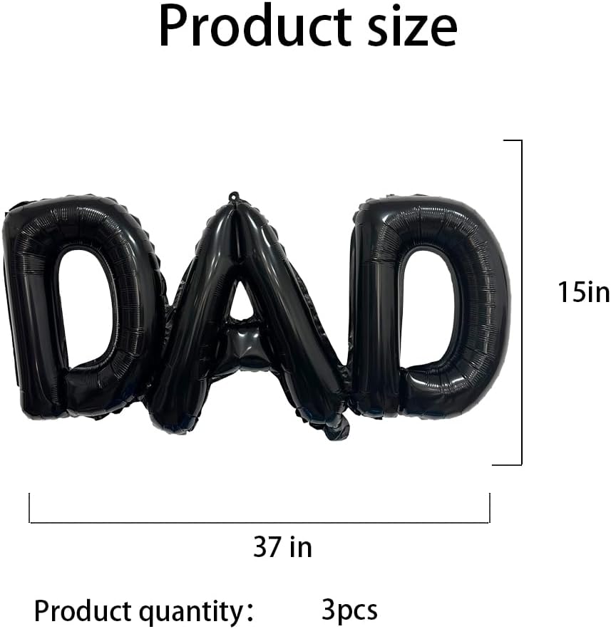3-Pc Black DAD Foil Balloons – Father’s Day Party Decoration Set