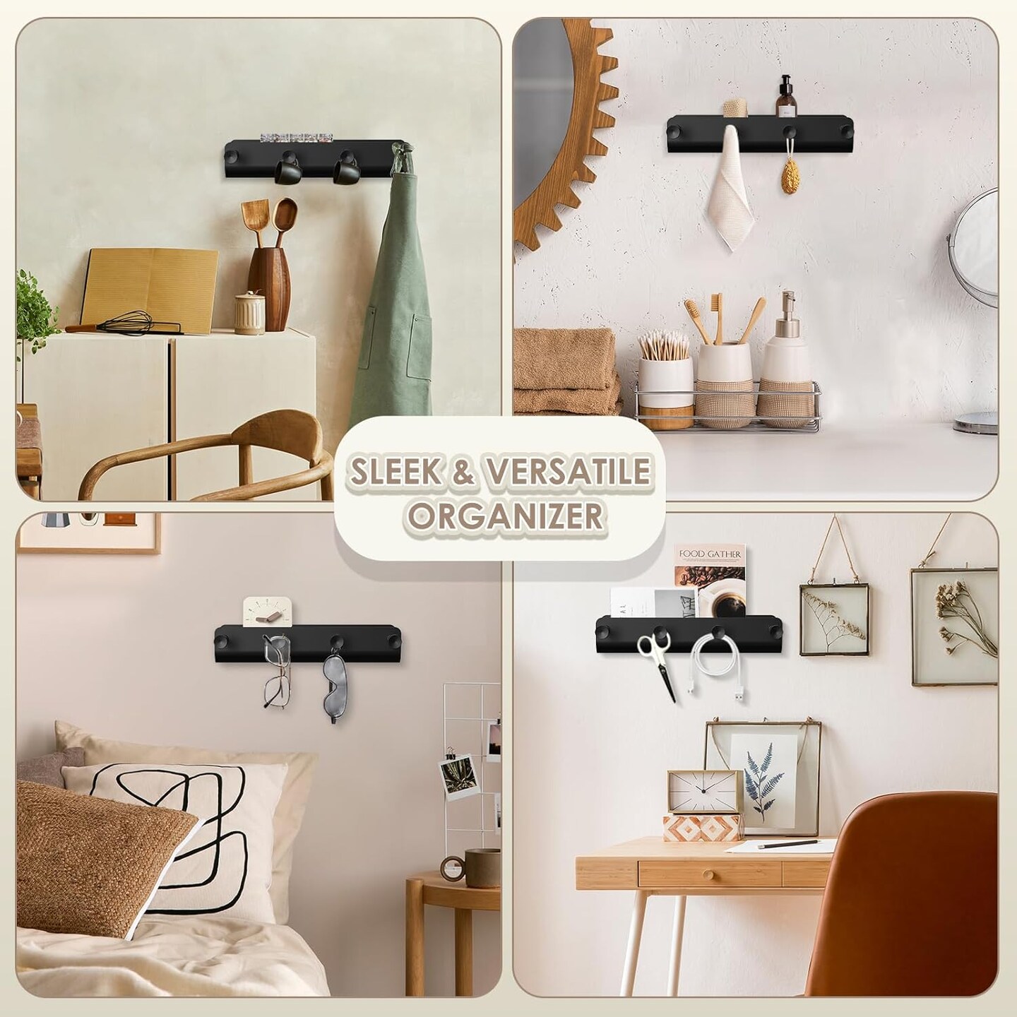 Key Holder Wall Mount, Black Metal Key Rack with Tray Narrow Key Holder with Shelf Key Organizer Wall Key Hanger with 4 Key Hooks for Entryway Doorway Hallway Camper Small