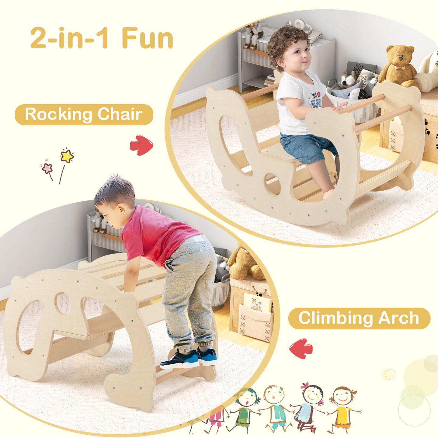 Kids 2-in-1 Rocking Horse Arch Climber Safe and Fun Toy for Playrooms