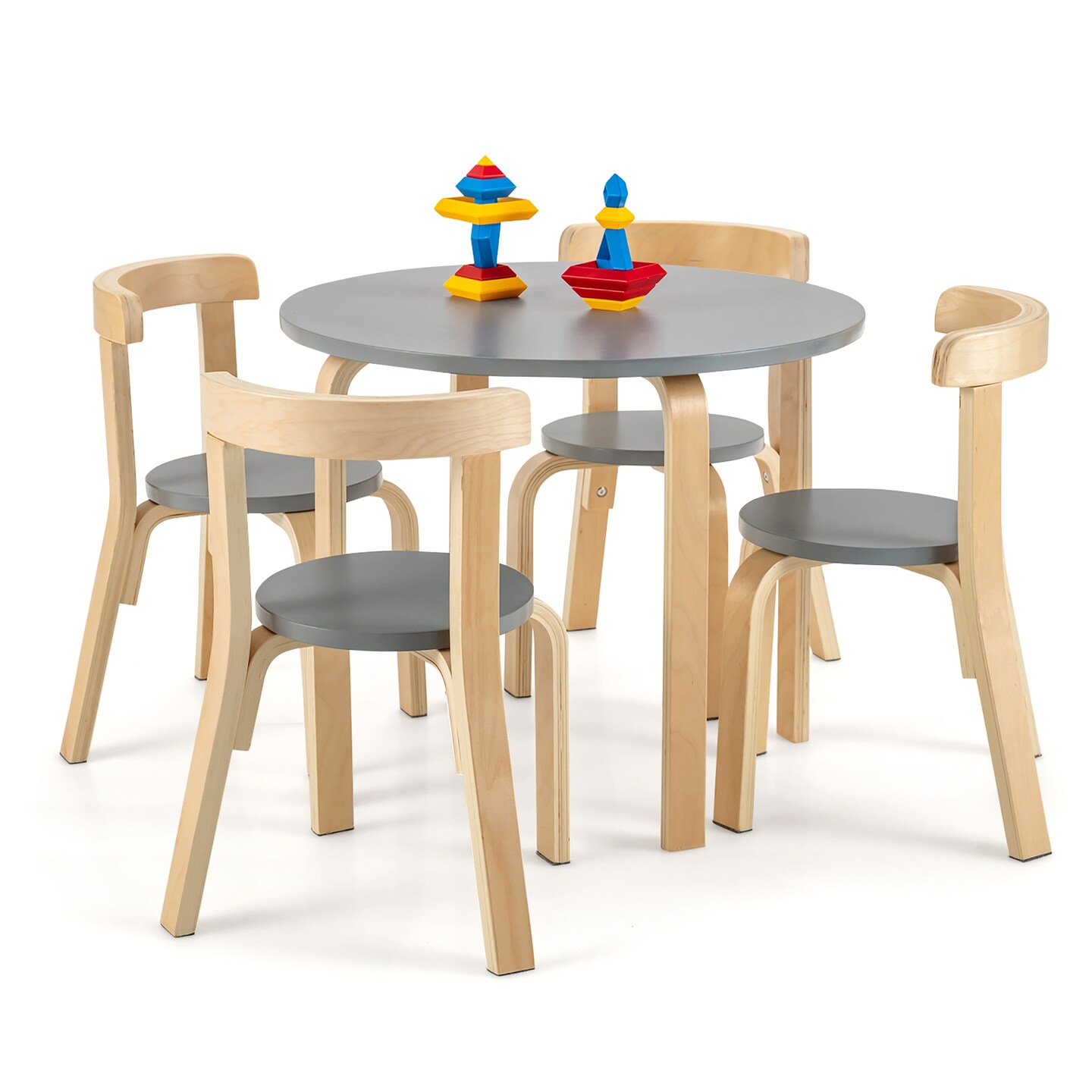 5 Piece Wooden Kids Activity Table and Chairs with Storage Friendly Design