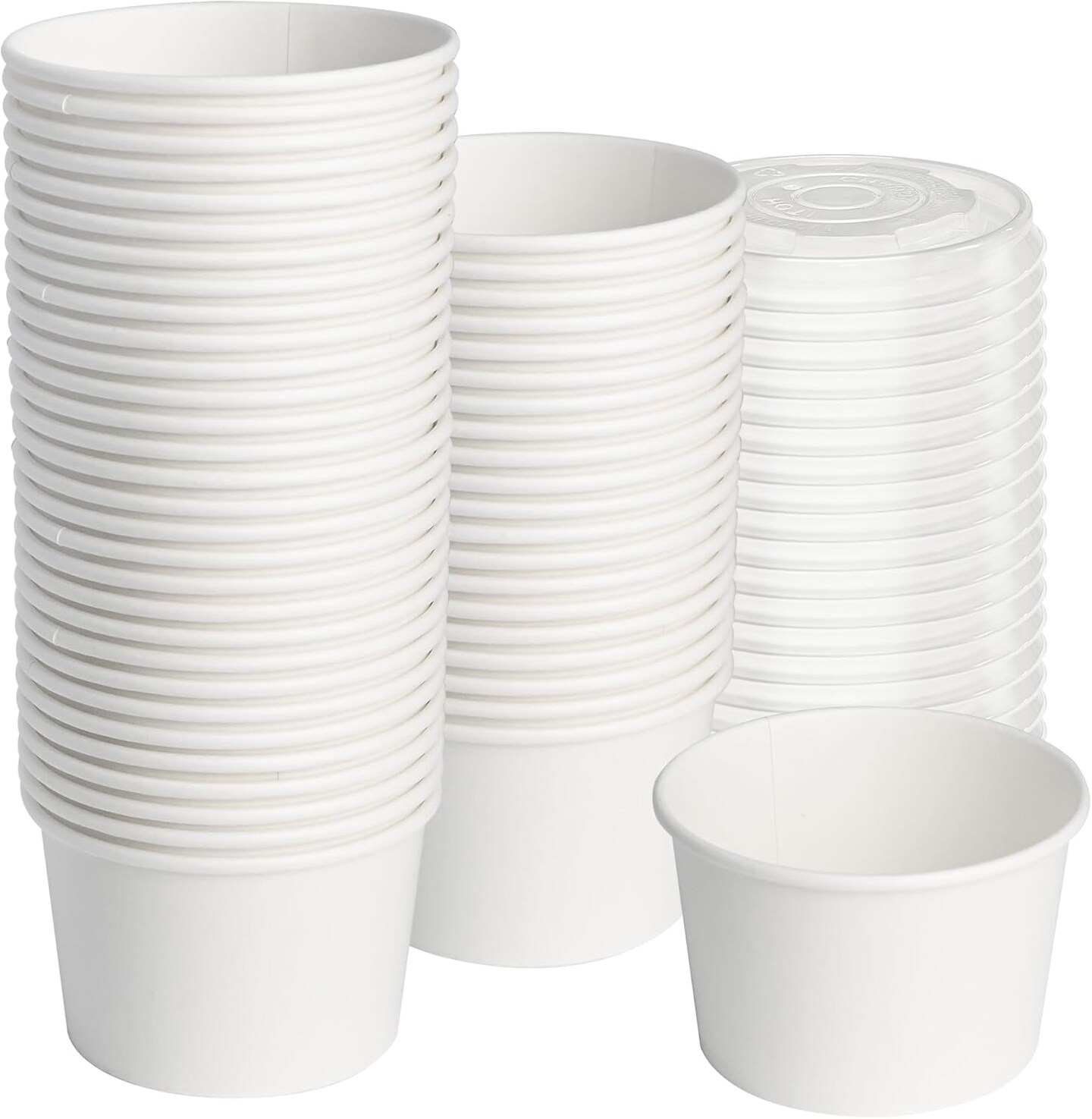 Paper Ice Cream Cups with Lids, 50pcs 8oz Disposable Dessert Bowls with Lids for Hot or Cold Food, Paper Snack Containers for Sundae, Frozen Yogurt, Soup (White)