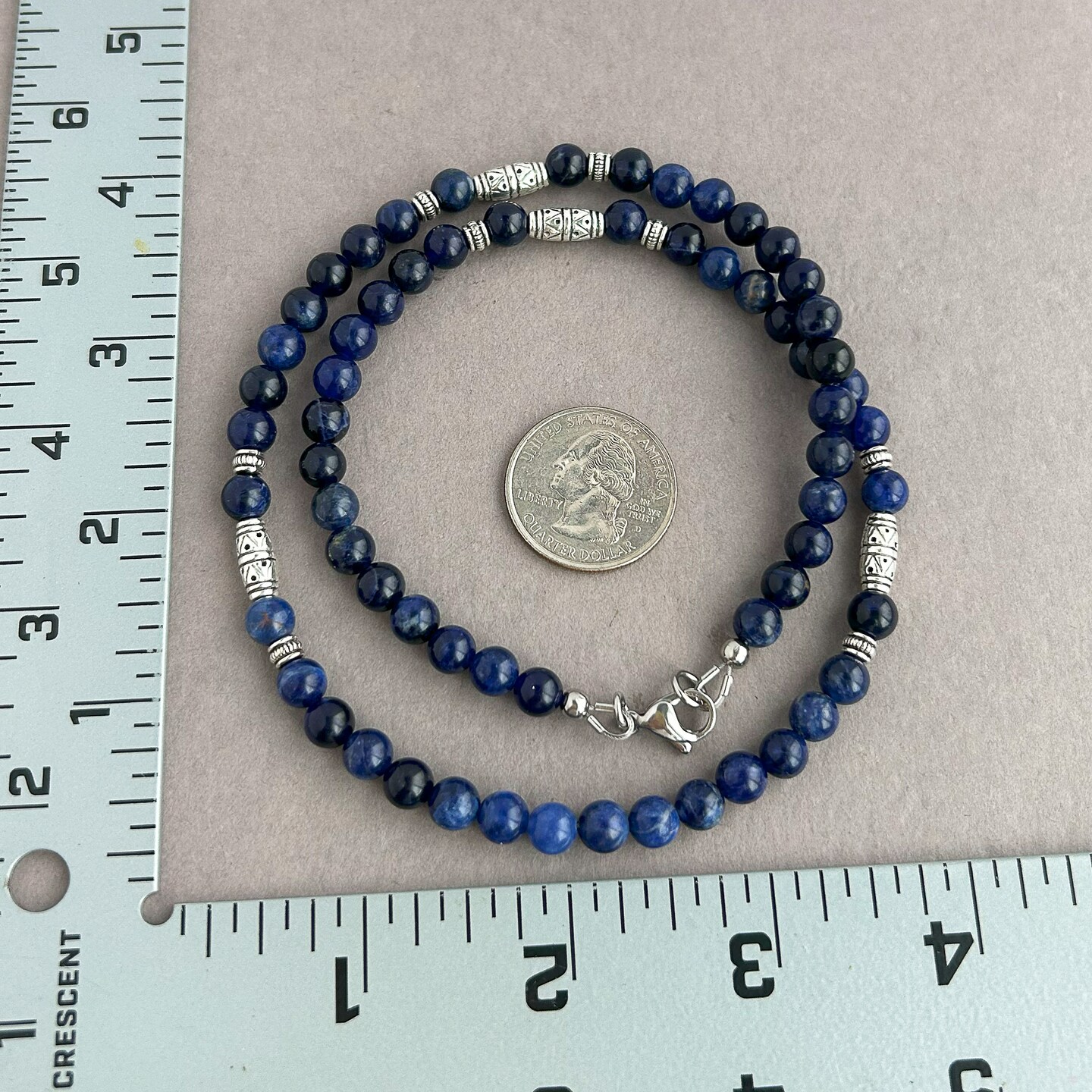 Sodalite 6mm Gemstone Beaded Men's Necklace, Tribal Pewter