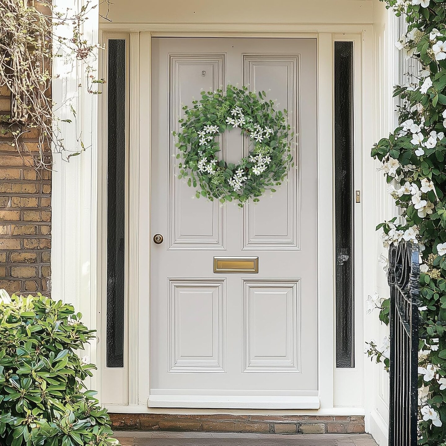 26&#x22; Eucalyptus &#x26; White Chrysanthemum Wreath &#x2013; All-Season Front Door Greenery D&#xE9;cor