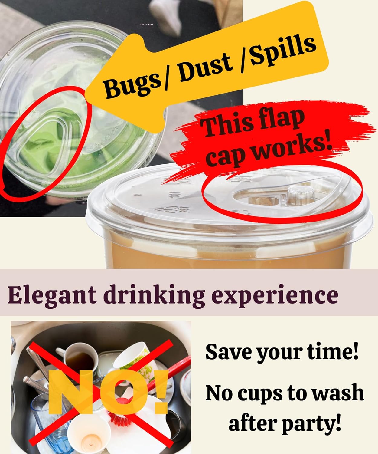 Clear Plastic Cups with Sip-Lids, 12 oz 50 Sets Disposable Coffee Cups Plastic Iced Coffee Cup with Strawless Lids, To Go Coffee Cup for Smoothie, Milkshake, Cold Drinks