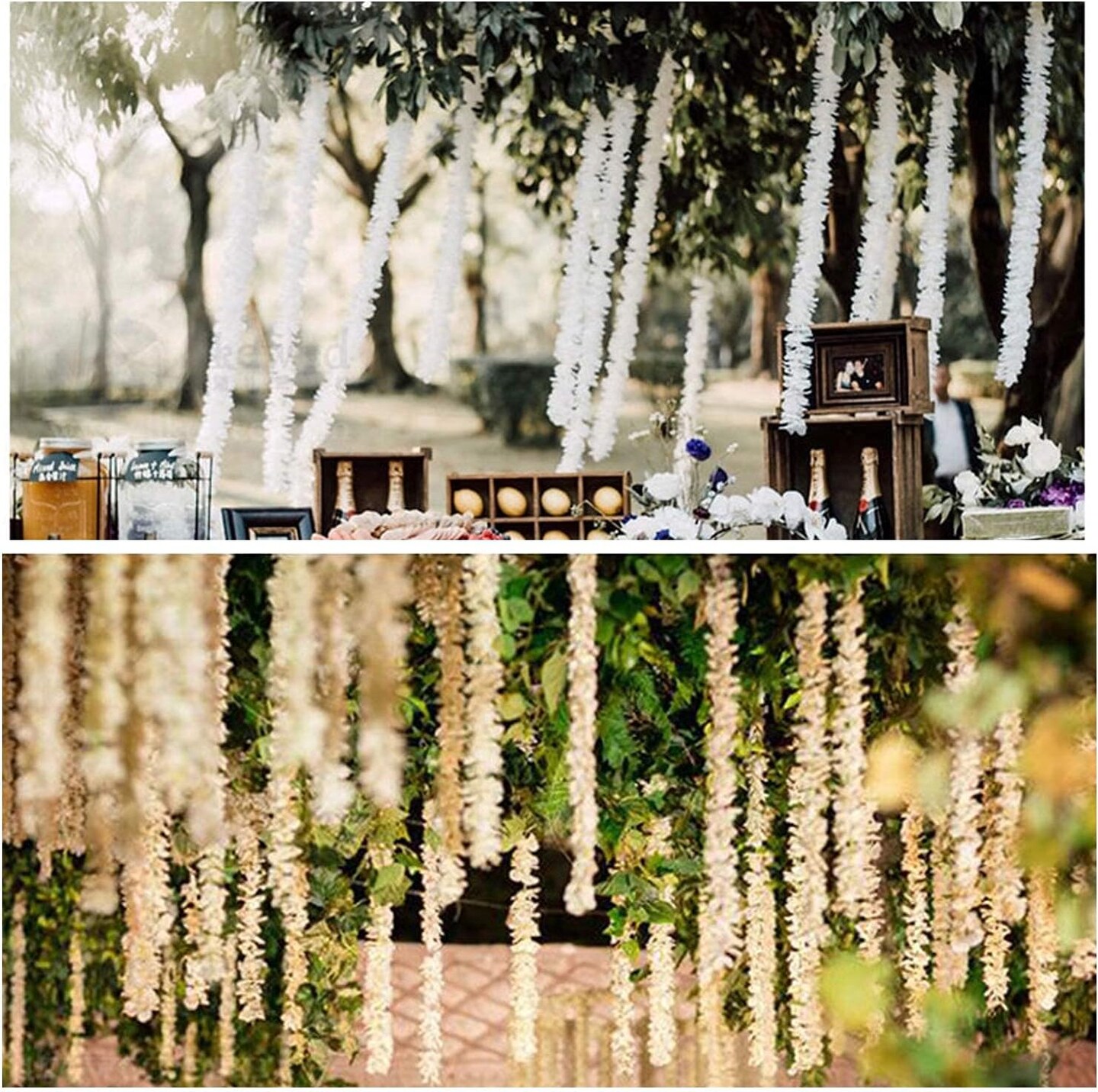 33Ft Cream White Artificial Flowers Garland Fake Wisteria Hanging Flowers Garlands Vine for Party Wedding Garden Decoration 10 Pack(Cream White)