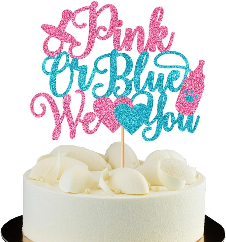 1Pcs Pink or Blue We Love You Cake Topper,Gender Reveal Cake Decorations for Baby Shower Gender Reveal Theme Kids Boys Girls Birthday Party Decoration Supplies
