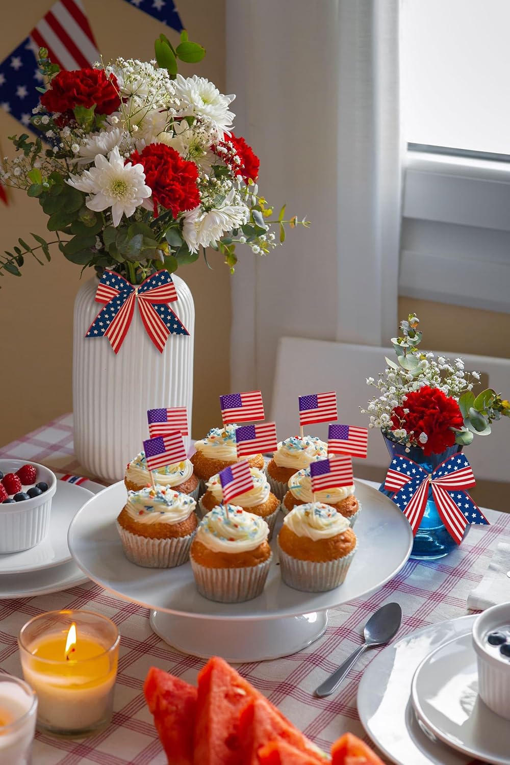 2 Rolls Patriotic Ribbon - American Flag Wired Ribbon Set, Vintage &#x26; Classic USA Stars and Stripes Decoration