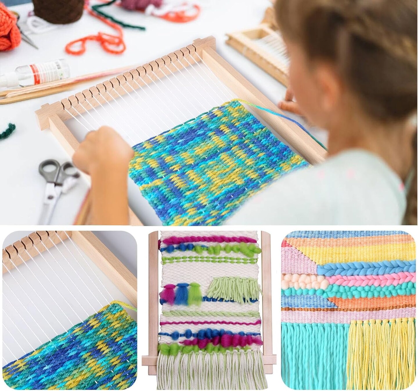 Wooden Weaving Loom for Kids,Adult and Beginners,Multi-Craft Handcraft Wooden Loom Set for Kids with Yarns