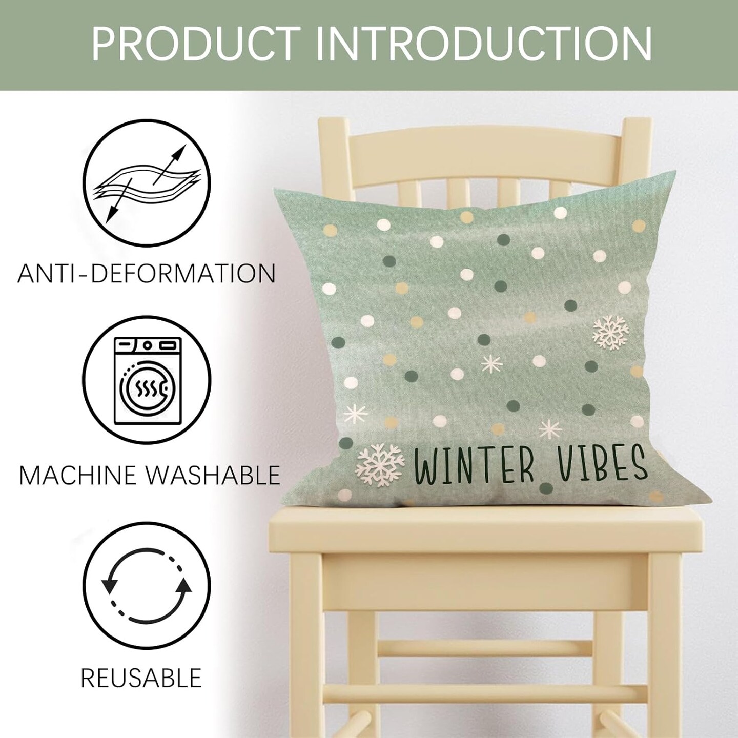 Hello Winter Vibes Green Decorative Throw Pillow Covers 18x18 Set of 4, Get Cozy Bicycle Christmas Tree Snowflakes Outdoor Home Decor, Polka Dot Plaid Xmas Holiday Farmhouse Couch Cushion Case