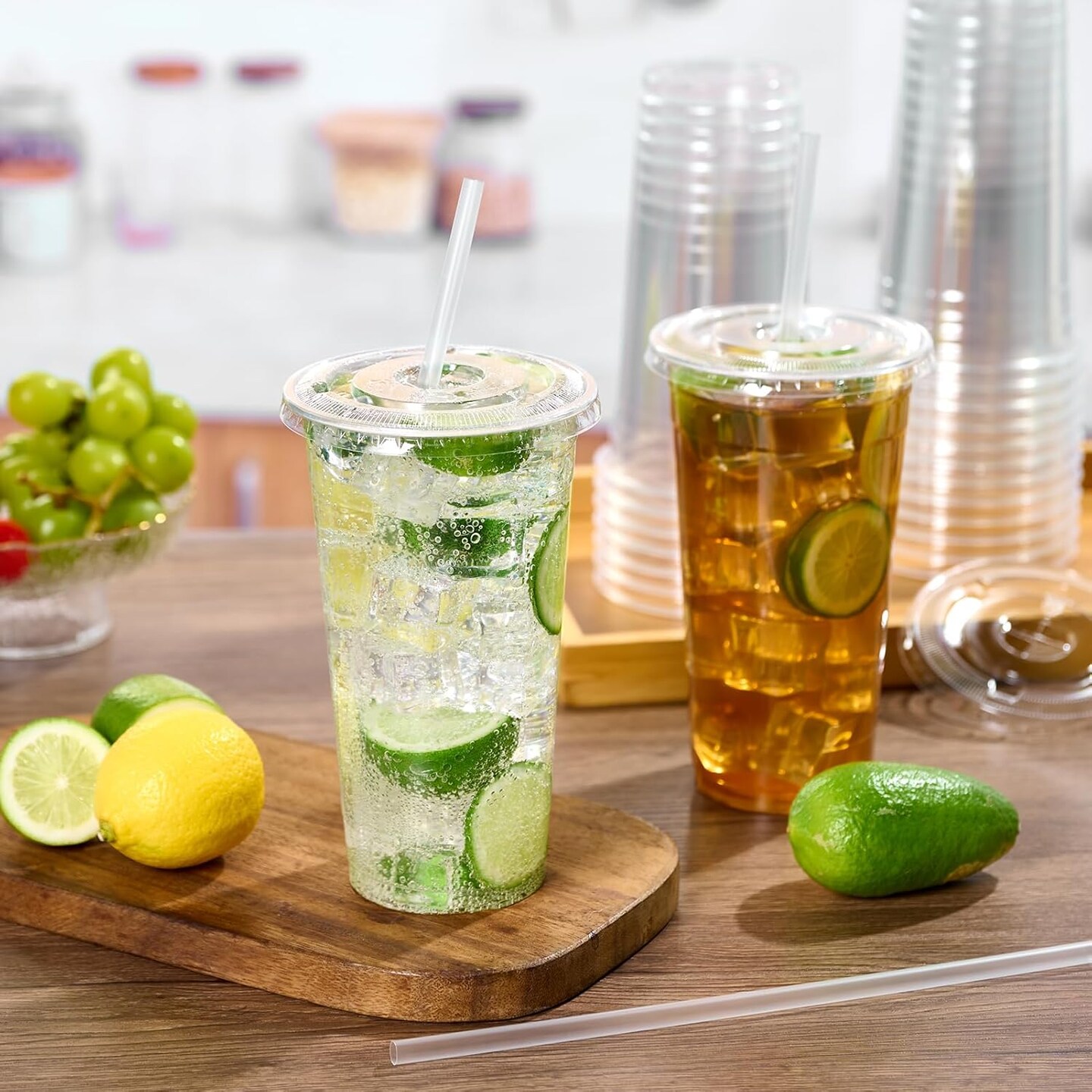 50 Sets 32 OZ Clear Plastic Cups with Lids and Straws, Disposable To Go Iced coffee cups with lids for Cold Drinks, Smoothie, and Slushie