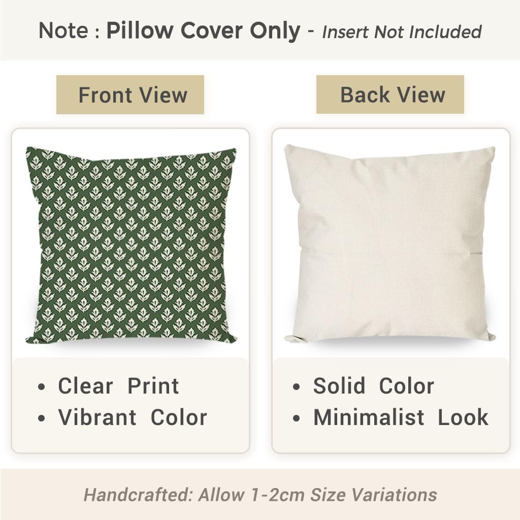 Vintage Floral Throw Pillow Covers 18x18 Inch Set of 2 Green Flower Cottagecore Outdoor Spring Christmas Decorations Decorative Throw Pillow Case for Home Bed Living Room Couch Decor