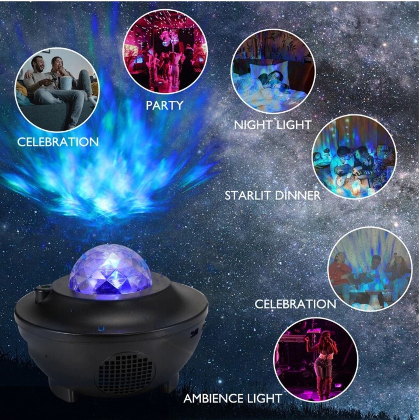 LED Ocean Wave Galaxy Starry Sky Projector Night Lamp Music Bluetooth Speaker