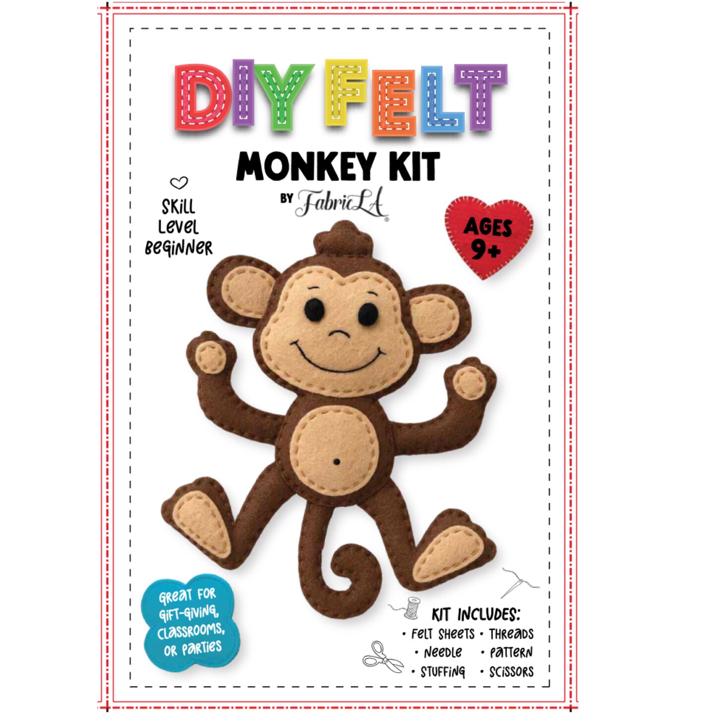 FabricLA DIY Felt Monkey Craft Kit &#x2013; Beginner Sewing Project for Ages 9+ | All Supplies Included
