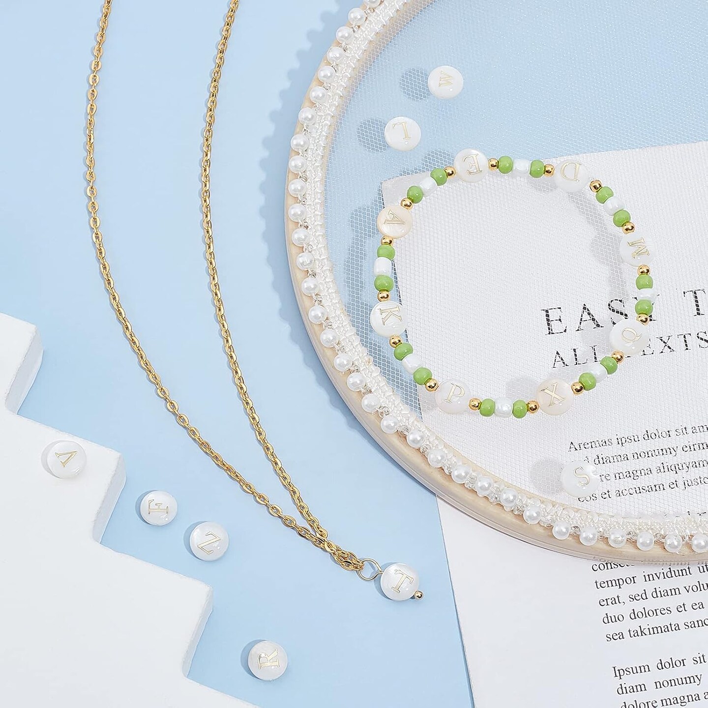 52 PCS Shell Letter Beads – A–Z Flat Round Freshwater Beads for Boho Beach Jewelry & Crafts