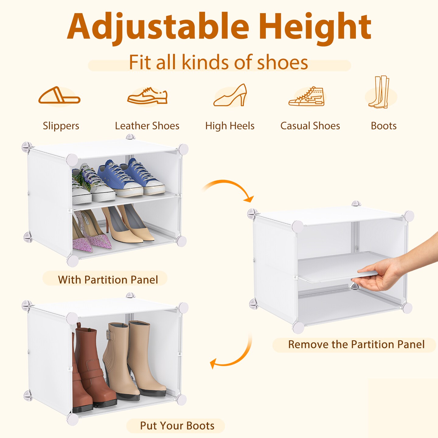 White Steel 12-Cube Modular Shoe Shelves Cabinet with Hooks and Dust-Proof Doors