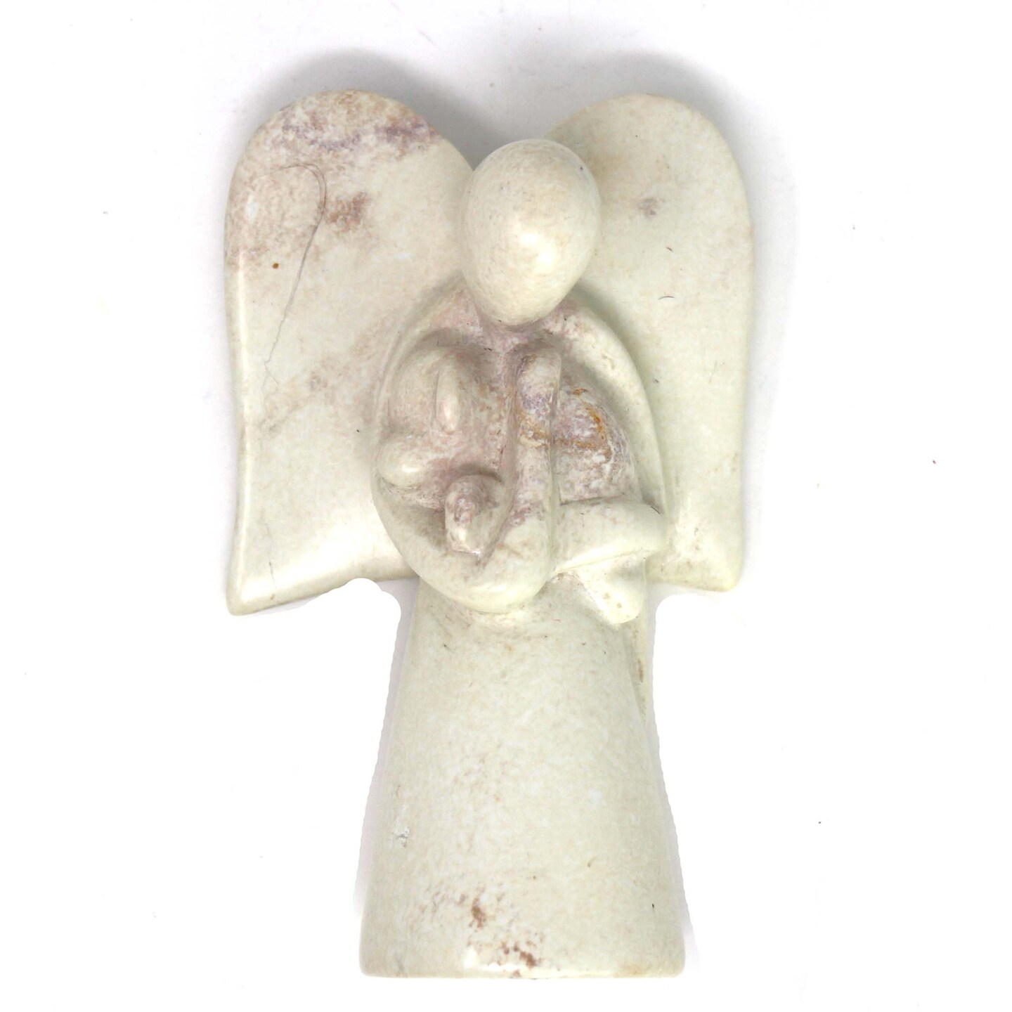 Cream Soapstone Angel Sculpture with Dog 5 inches Hand-Carved, Sanded and Waxed Finish