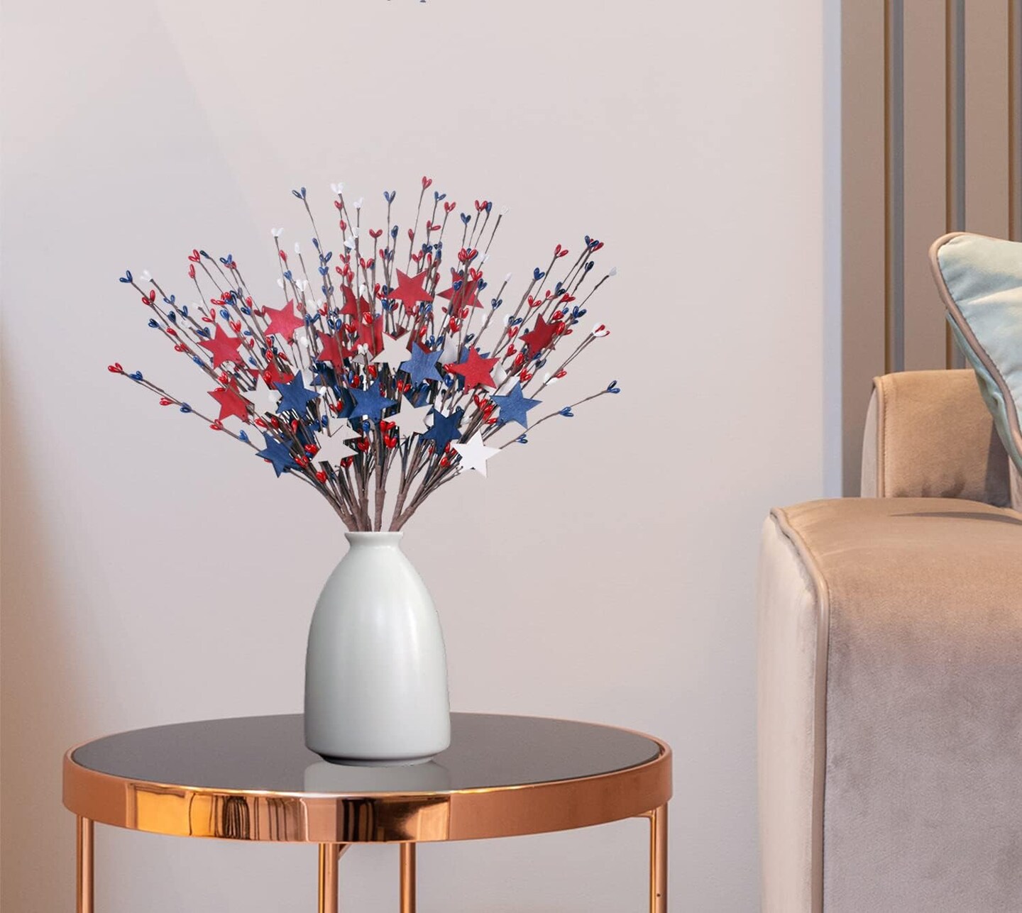 6 Pack 17 inch 4th of July Picks and Sprays Patriotic Floral Picks with Red White and Blue Berry Metal Stars Independence Day Patriotic Branches Memorial Day Flag Day for Indoor Decor