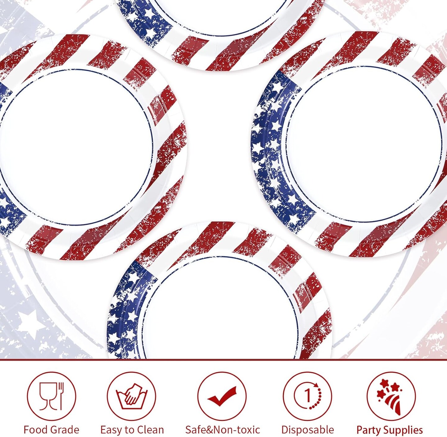 50Pcs Patriotic Paper Plates 10" 4th of July American Flag Party Plates Disposable Independence Day Tableware for 4th of July Independence Day Veterans Welcome Home Party