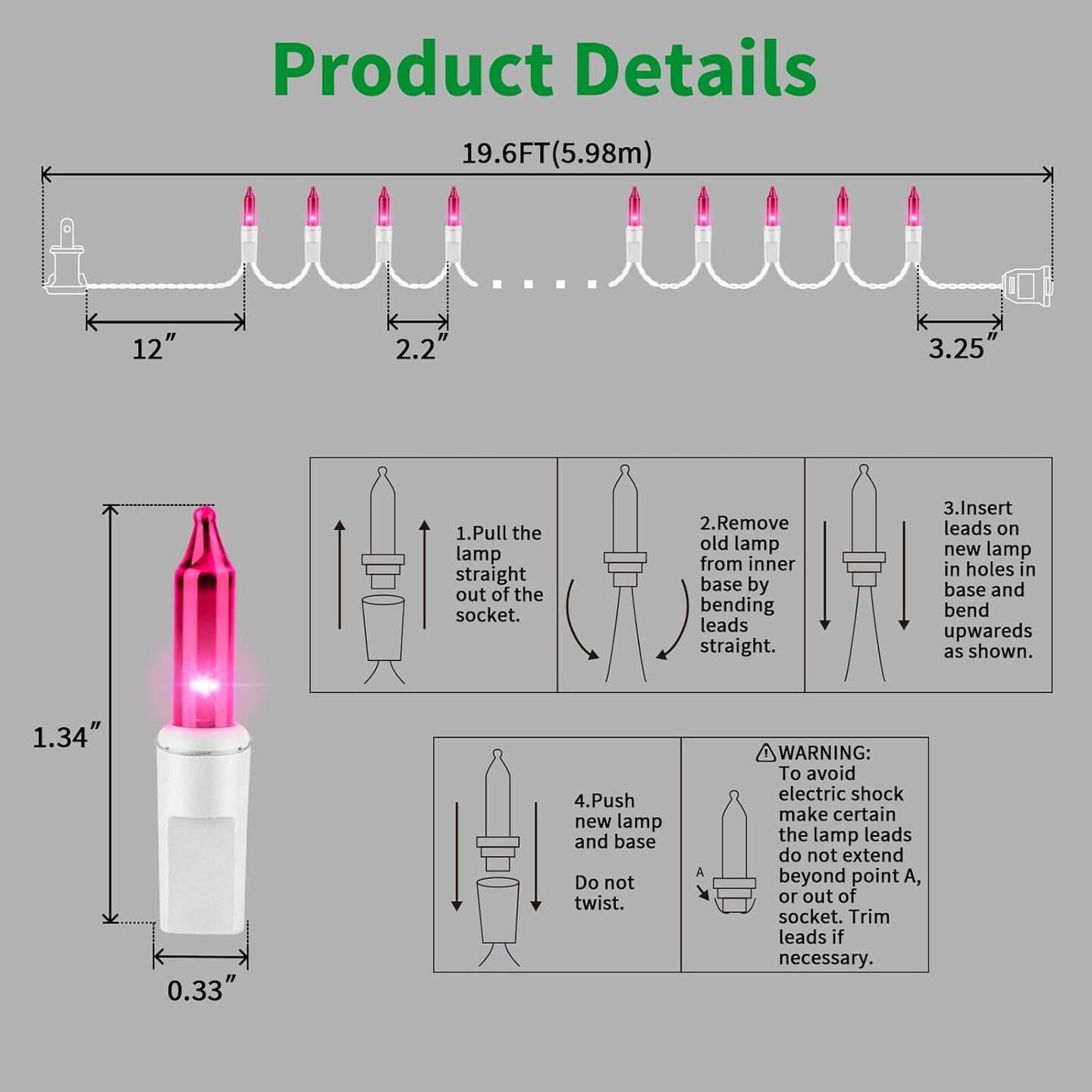 Pink Christmas Lights Set 100 Count 19.6 Feet Incandescent Bulb Mini String Lights for Indoor Christmas Tree Garland Birthday Wedding Party Festival Decoration, White Wire