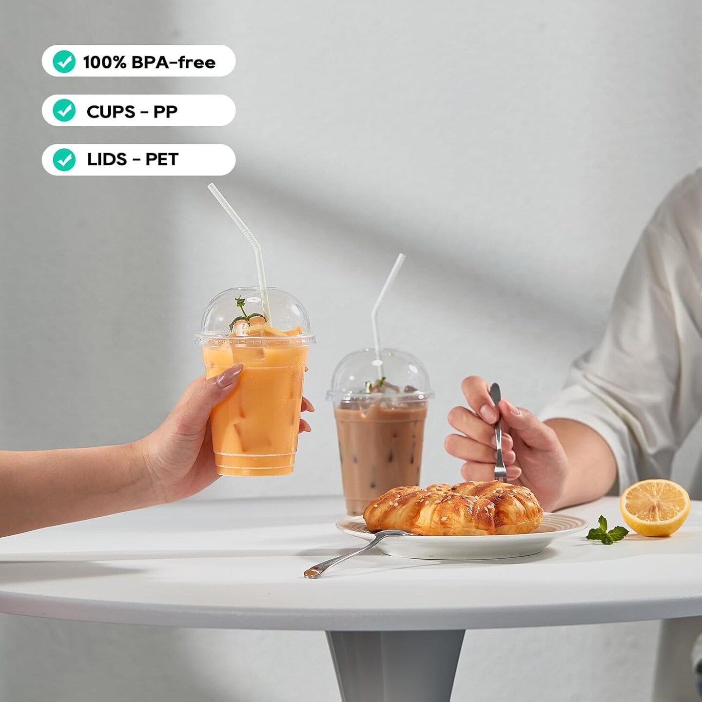 25 Set Plastic Cups with Lids and Straws, Disposable Plastic Iced Coffee Cup for Cold Beverage Juice Smoothie Crystal for Coffee Shops Party Catering(Clear,16 oz)