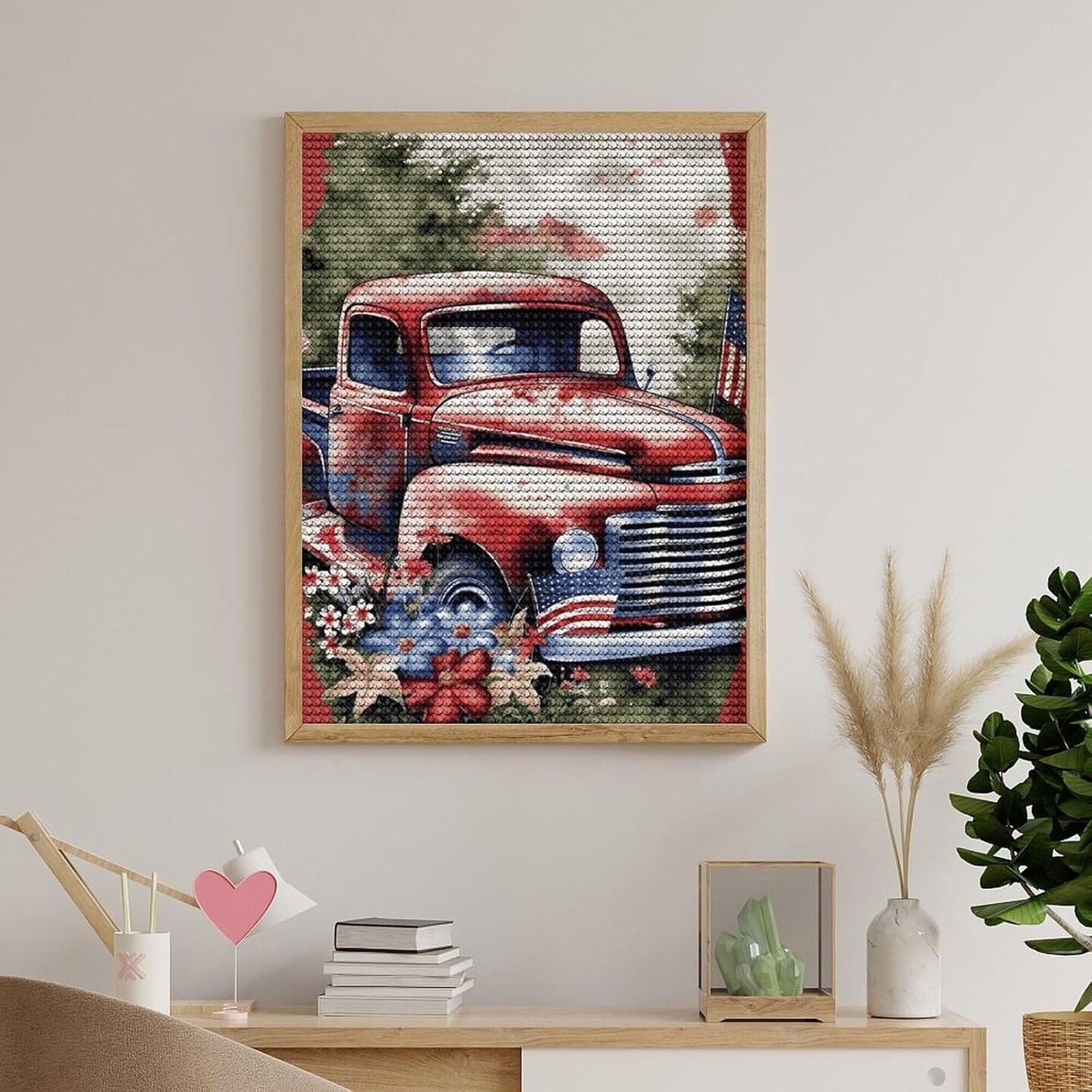 4th Of July Patriotic Old Red Truck 5D Diamond Art Kits for Adults