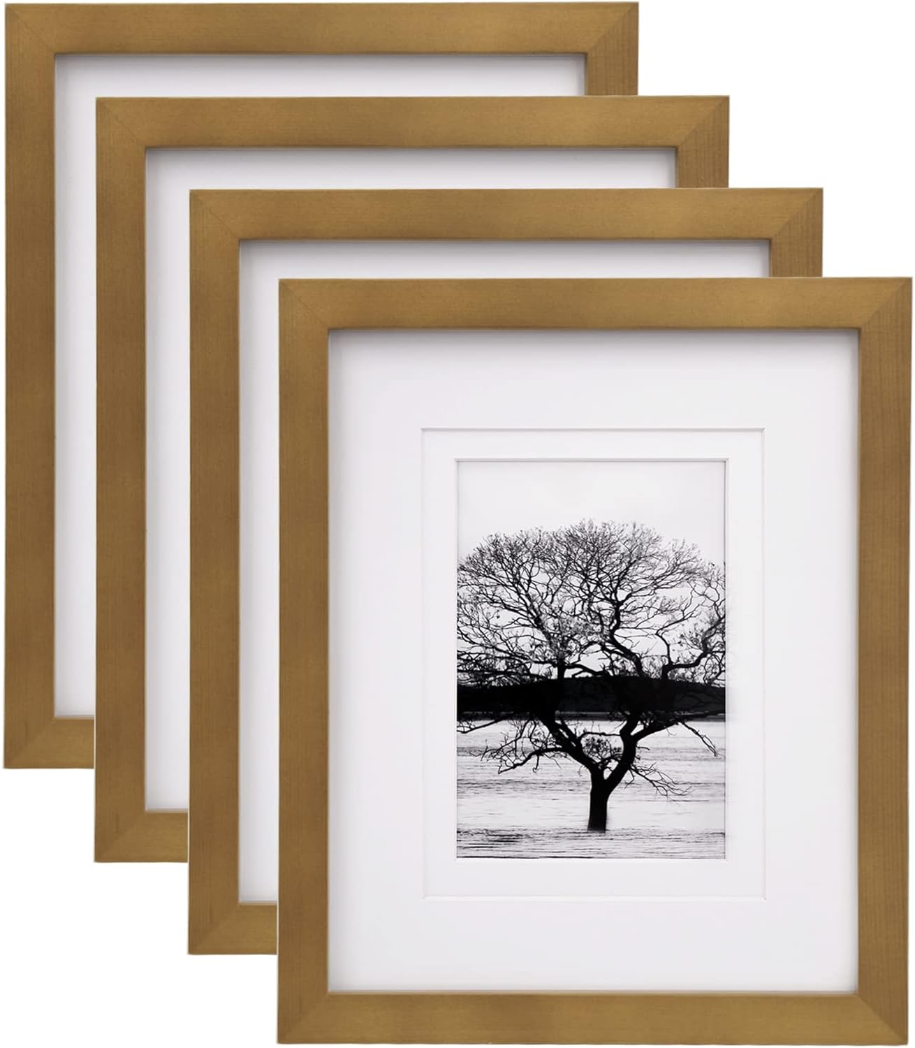 Picture Frames 4 Pack, for Pictures 4x6 or 5x7 with Mat Made of Solid Wood Covered by Plexiglass for Table Top Display and Wall Mounting Photo Frames, Light Brown