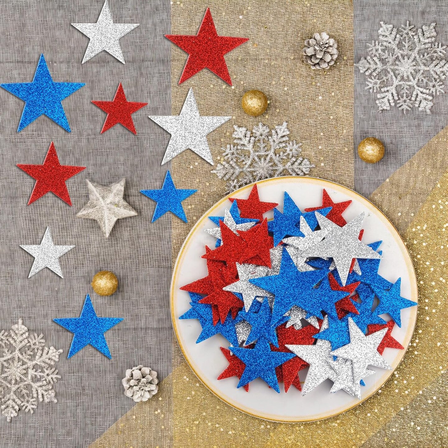 50 PCS Self-Adhesive Small Stars for Greeting Cards, Glitter Star Foam Stickers for Party Decoration, Star Shape Glitter Foam Sticker for Kid&#x27;s Arts Craft Supplies