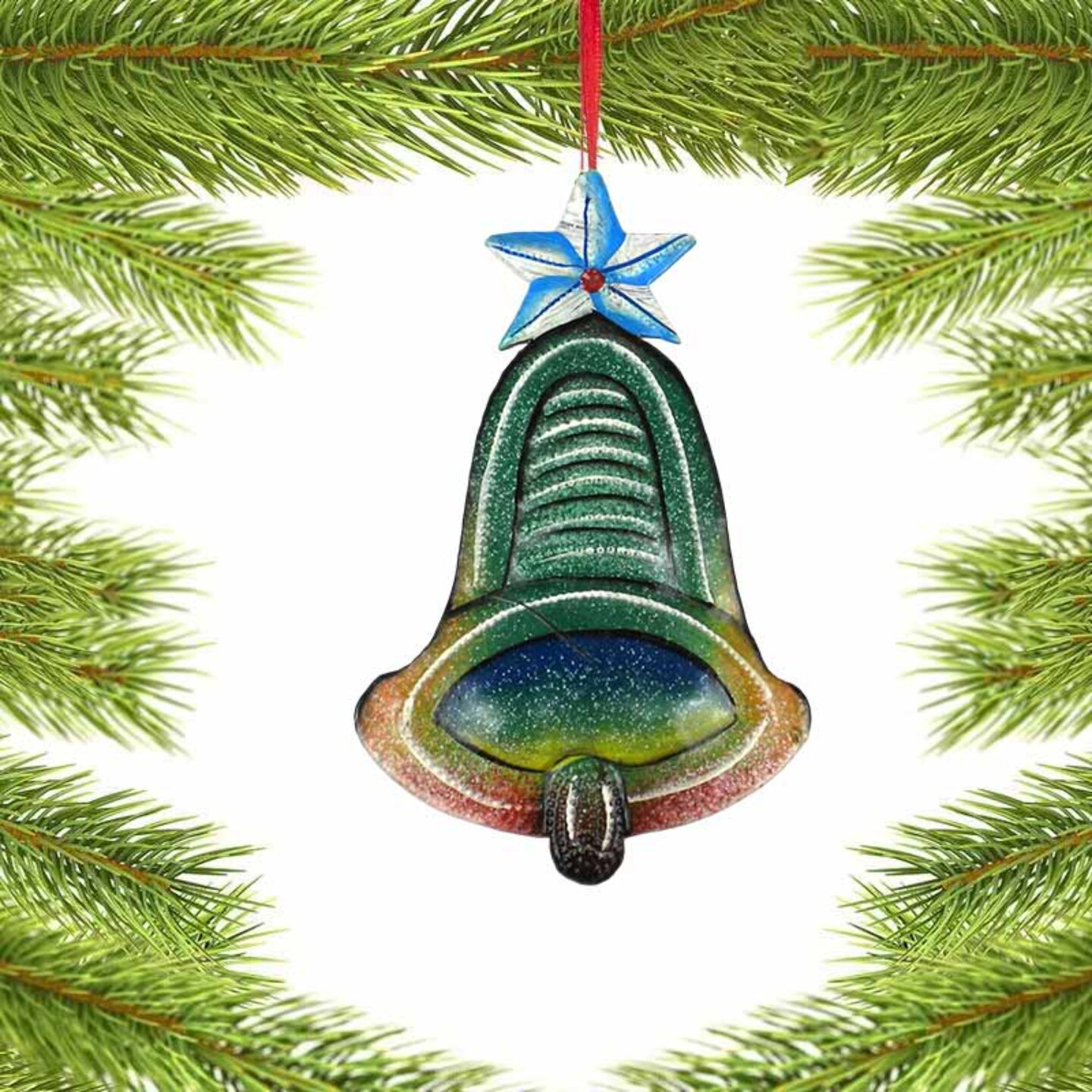 Hand-Painted Scrap Steel Bell Ornament 5 inches Tree Decoration