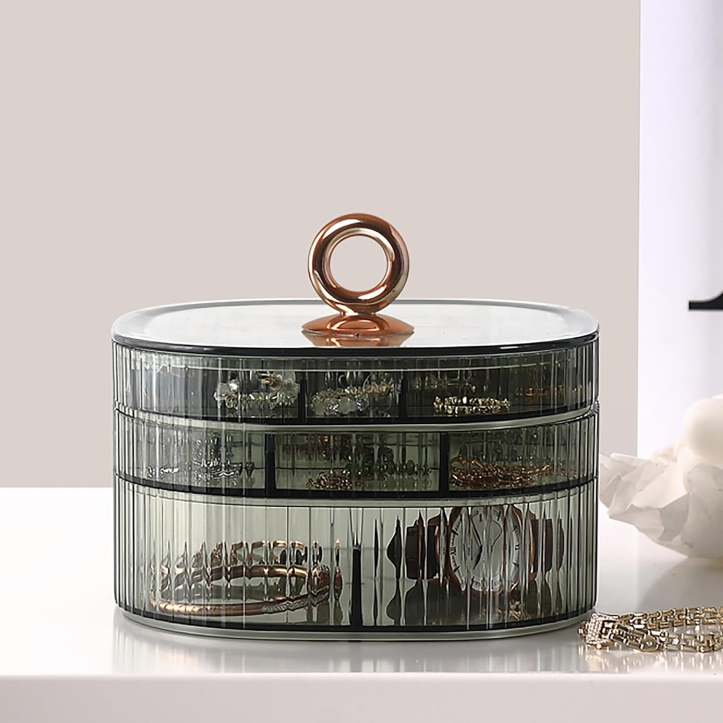 Jewelry Box, 3-Layer Acrylic Jewelry Organizer with Handle, Clear Jewelry Boxes for Women Girls, Make up Organizer, Jewelry Storage Holder (Green)