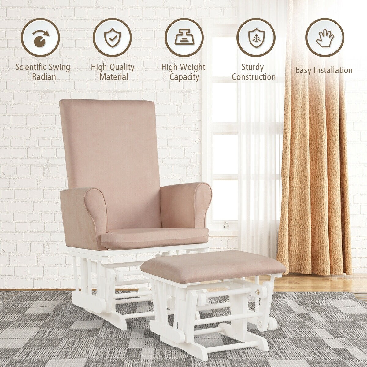 Baby Nursery Rocking Chair Glider with Ottoman for Feeding and Relaxing