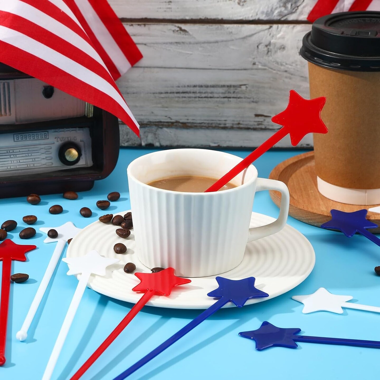 36 Pcs 4th of July Patriotic Cocktail Stirrers, Red White and Blue Drink Stirrers Plastic Swizzle Sticks Reusable Coffee Stirrers Stir Sticks for Fourth of July Independence Day Party Supplies