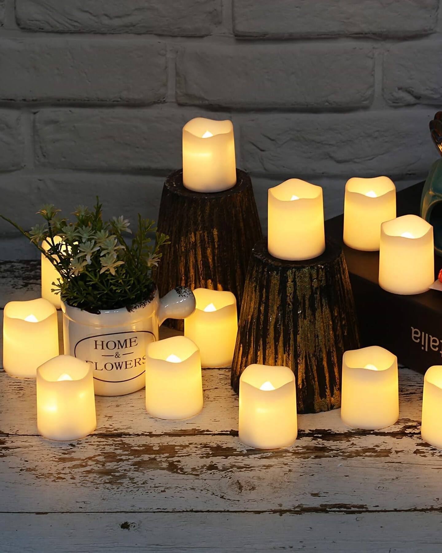 Flameless Votive Candles,Flameless Flickering Electric Fake Candle,24 Pack 200+Hour Battery Operated LED Tea Lights in Warm White for Wedding, Table, Halloween,Christmas Decorations 1.5&#x22;X1.7&#x22;
