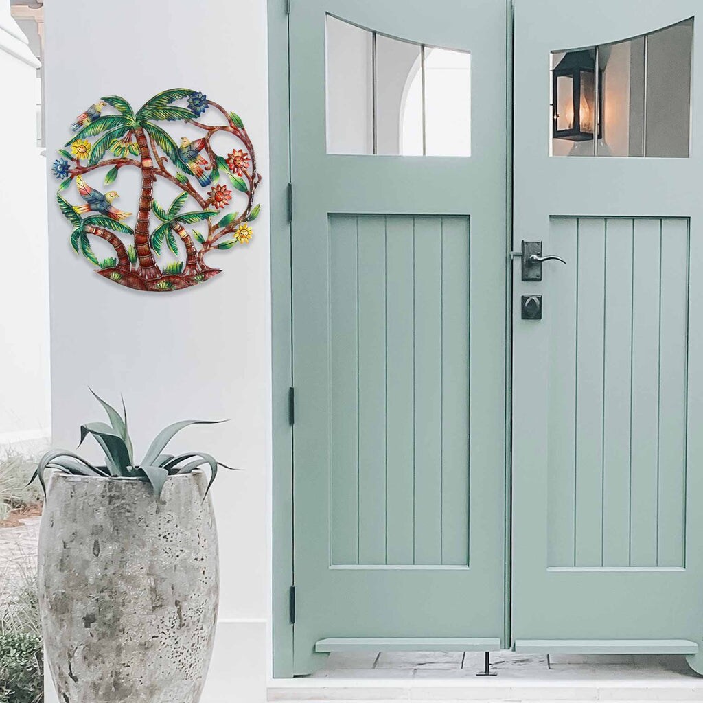 Multi-Color Upcycled Steel Painted Palm Tree of Life Metal Wall Art