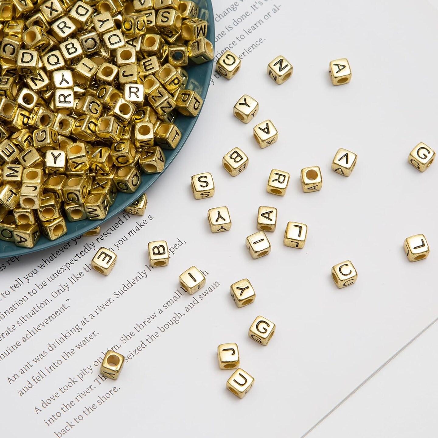Jewelry Making Square Letter Beads 1000 PCS Gold Cube Letter Beads