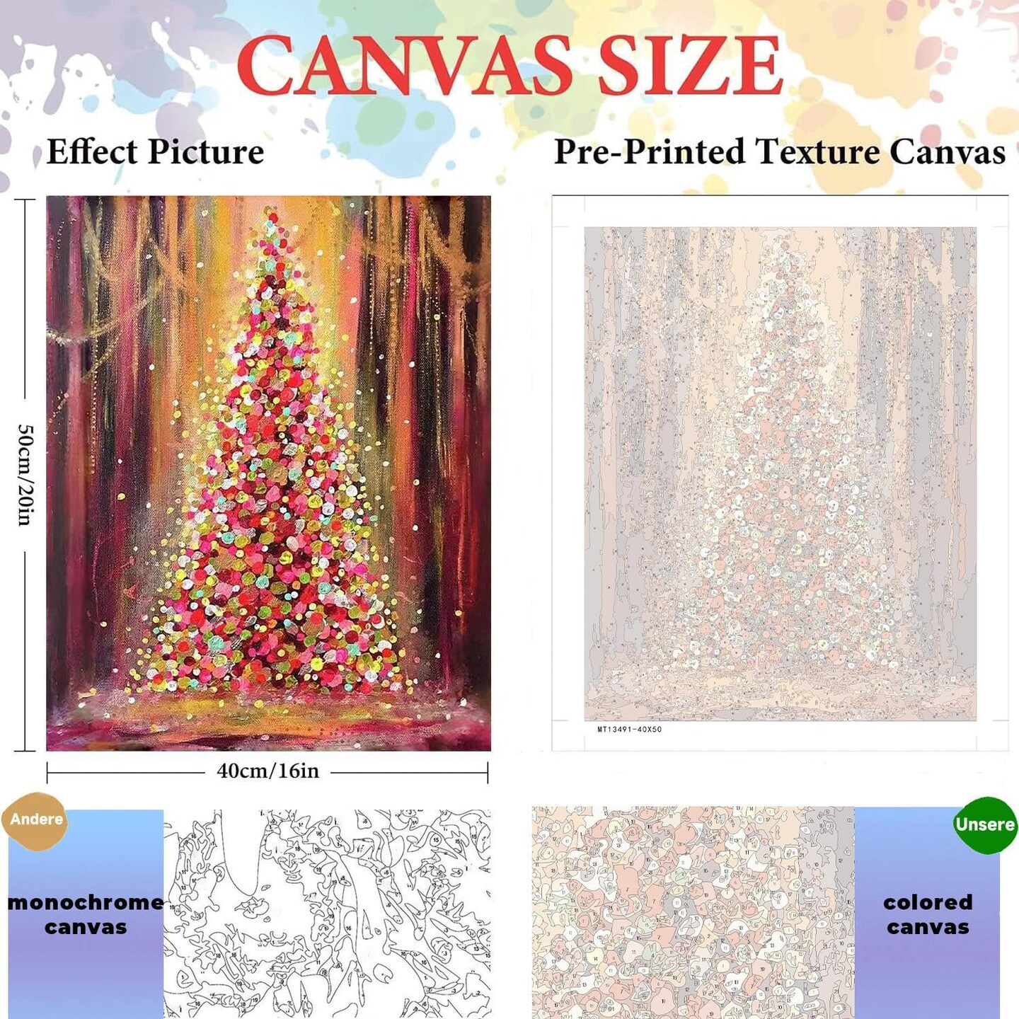 Christmas Paint by Numbers Kit,Christmas Tree Paint by Number Kits for Adults,Christmas Adults Paint by Numbers Kits on Canvas Without Frame Oil Painting Acrylic Paints for Home Wall Decor 16X20inch