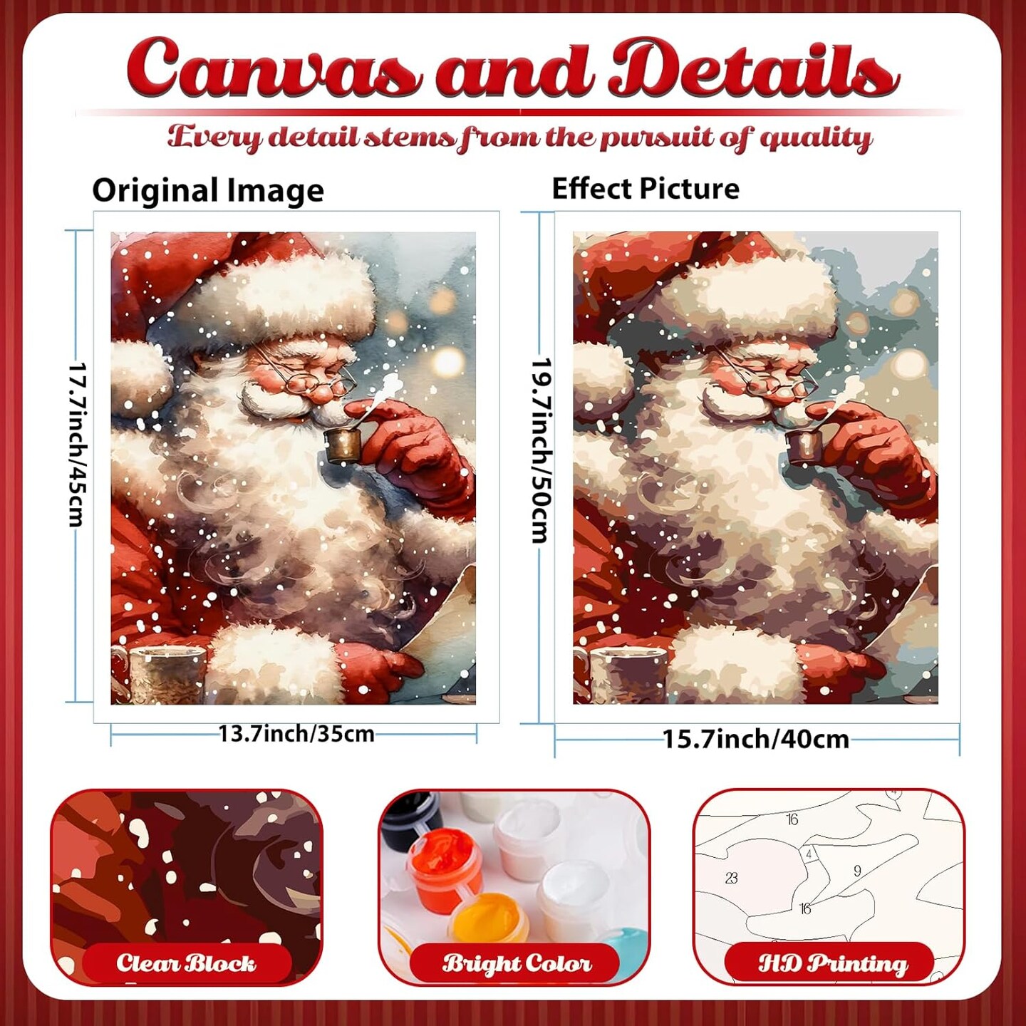 Christmas Paint by Numbers Kit for Adults, Christmas Adult Paint by Number Kits on Canvas Santa, Christmas Paint by Number for Adults Beginners for Home Decor 16x20 Inch