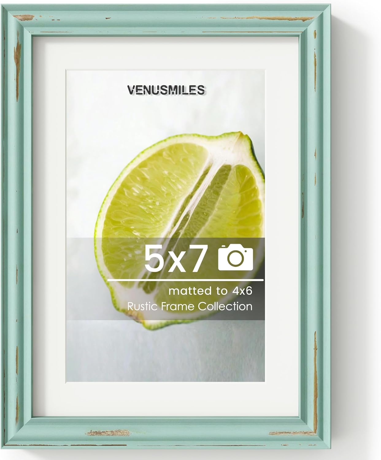 5x7 inch Picture Frame, Solid Distressed Wood Photo Frame with HD Tempered Glass, Rustic Retro Picture Frame with Removable Mat, Wall or Tabletop Display - Vintage Teal, 1 Pack