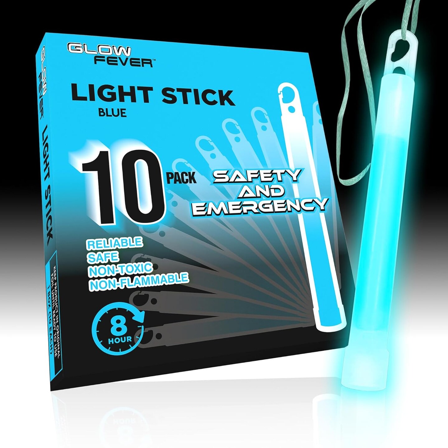 Glow Fever Emergency Safety Military Grade Glowsticks; 10PCS, 6&#x22; Ultra Bright Glow Sticks with 8 Hours Duration. Great for Hiking, Party, Camping, Blackouts, Hurricane and Survival Kits (Blue)