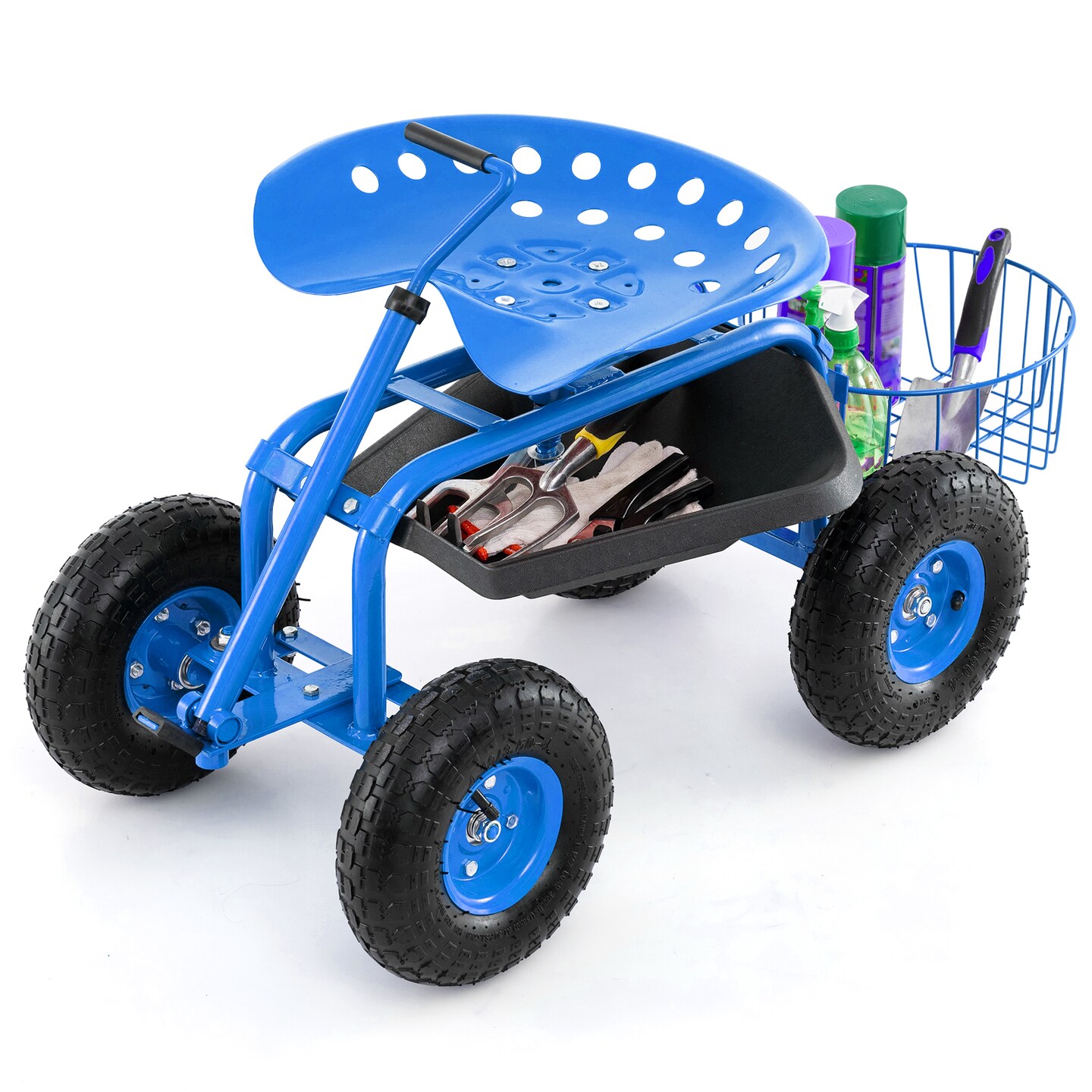 Outdoor Garden Cart with Comfortable Ergonomic Seat and Extendable
