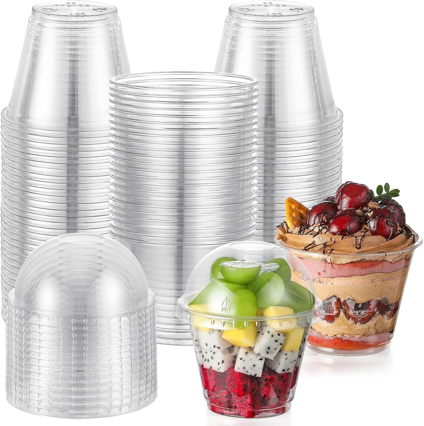 50 Sets, 9 oz Clear Plastic Cups with Dome Lids (No Hole) - Disposable Cups for Ice Cream,Cake,Fruit,Parfait, Dessert, Pudding and Shot