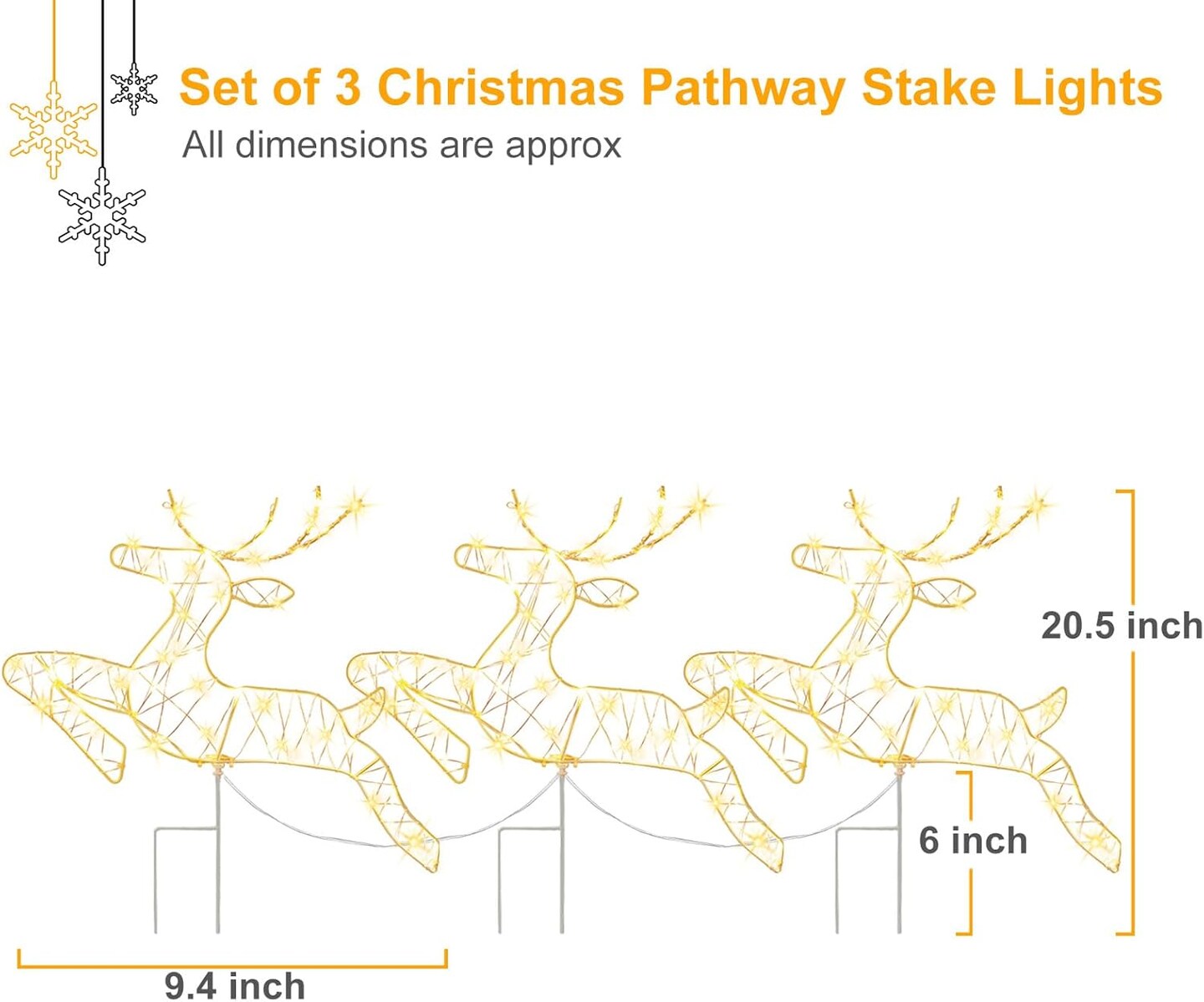 Christmas Pathway Lights Outdoor, 3 Reindeer Christmas Outdoor Decorations Pre-lit with 150 Warm White Lights and 8 Lighting Modes