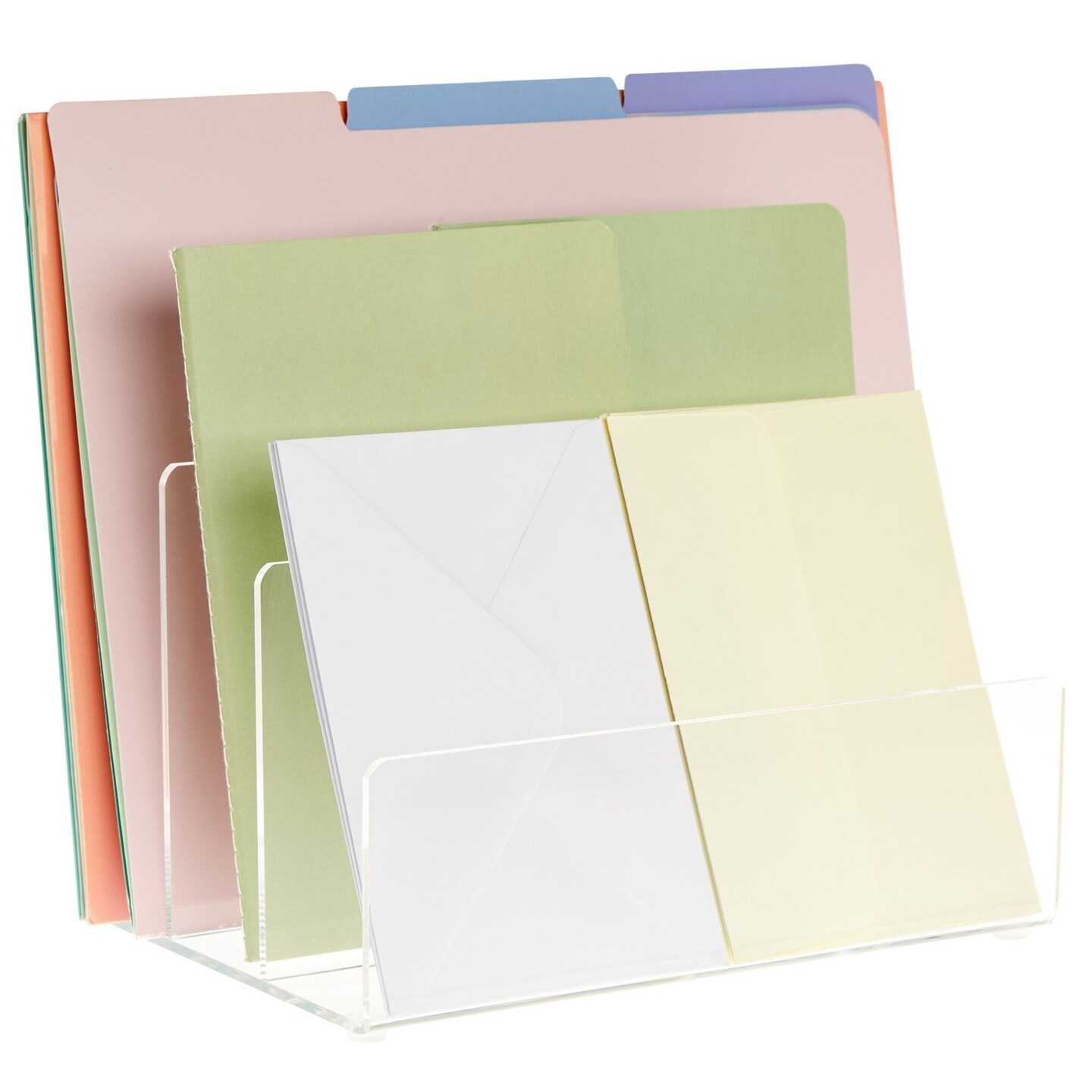 Clear Acrylic Folder Holder with 3 Sections, Clear File Folder Holder, Mail, Letter Sorter for Paper Files, Documents, Envelopes, Desk Organizer for School and Office Supplies (9x6.75x6.6 in)