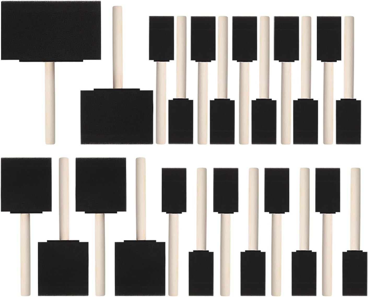 24 Pcs Foam Paint Brushes Set, 1'',2'',3'',4'', Sponge Paint Brush, Wooden Handles Foam Brush for Painting, Craft, Staining, Varnish, Touch Up, Art, Acrylics