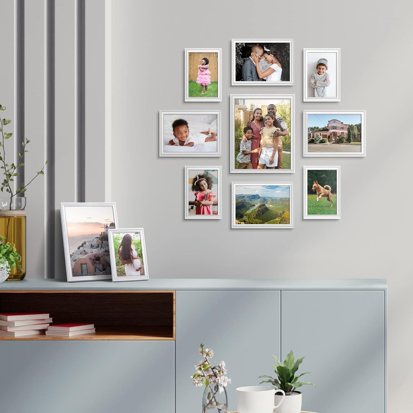 5x7 Picture Frames (White, 12 Pack), Beautifully Detailed Molding, Contemporary Picture Frame Set, Wall Mount or Table Top, Inspirations Collection
