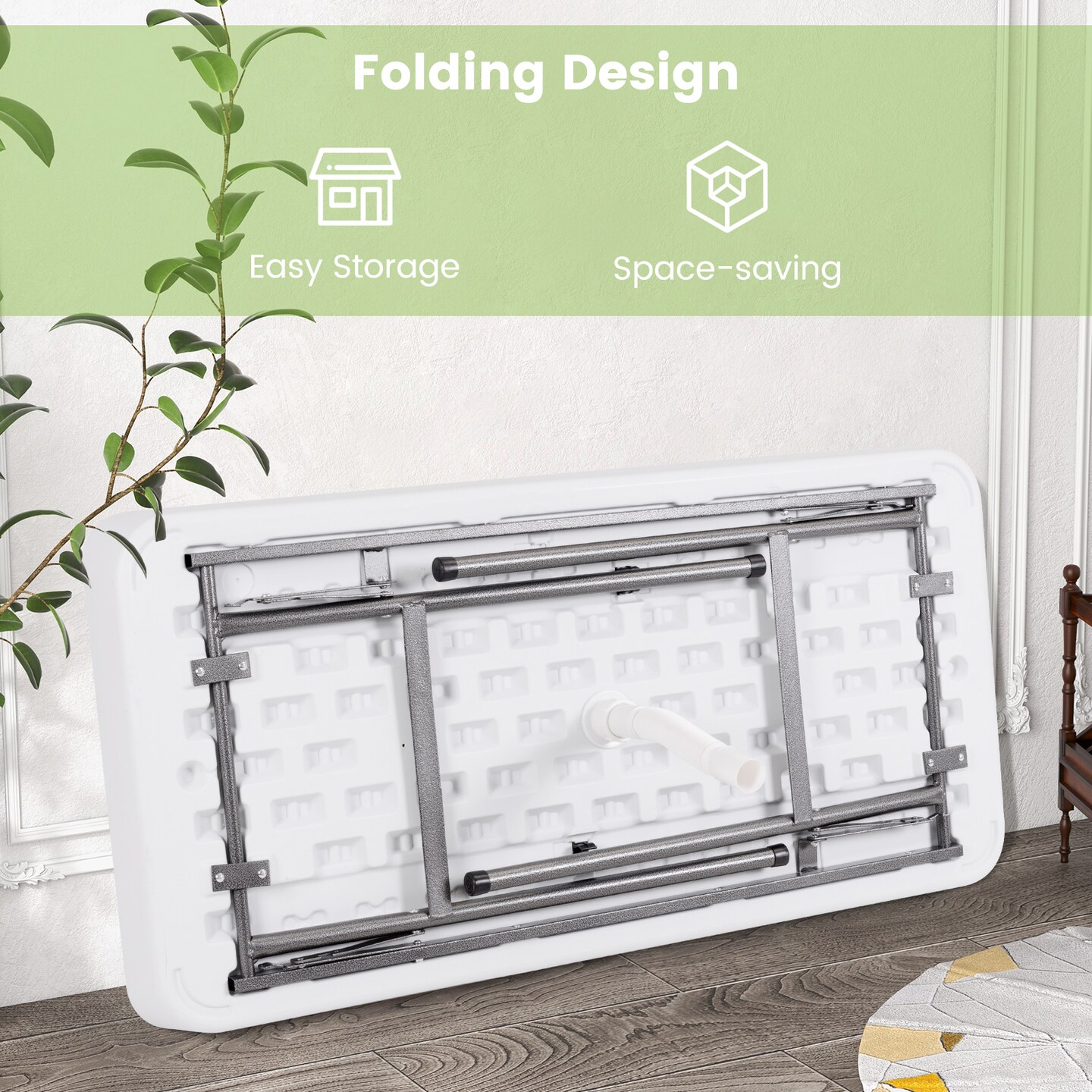 White HDPE Folding Ice Cooler Table with Metal Legs and Drain Hose