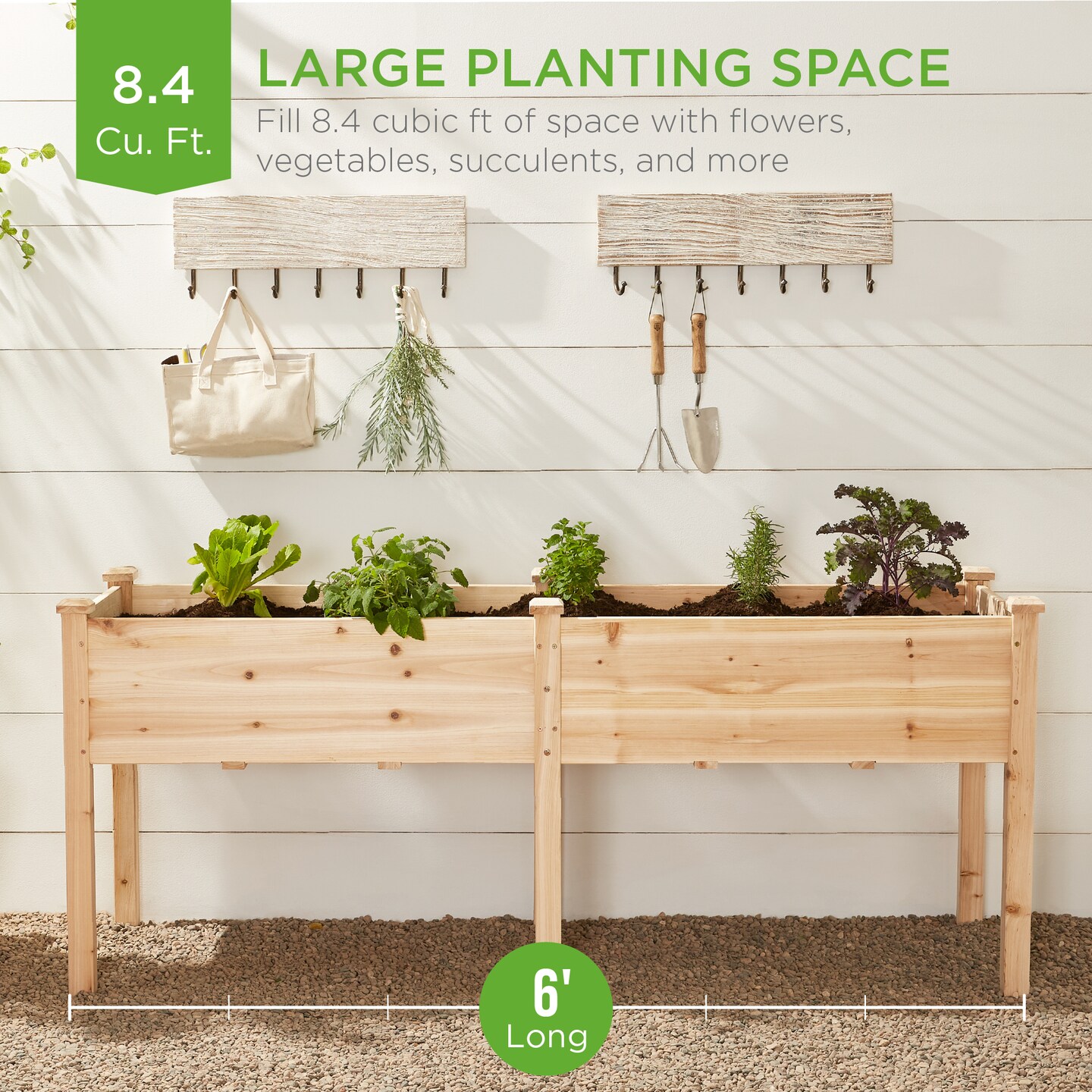 Best Choice Products 72x23x30in Raised Garden Bed, Elevated Wood Planter Box for Patio w/ Divider Panel