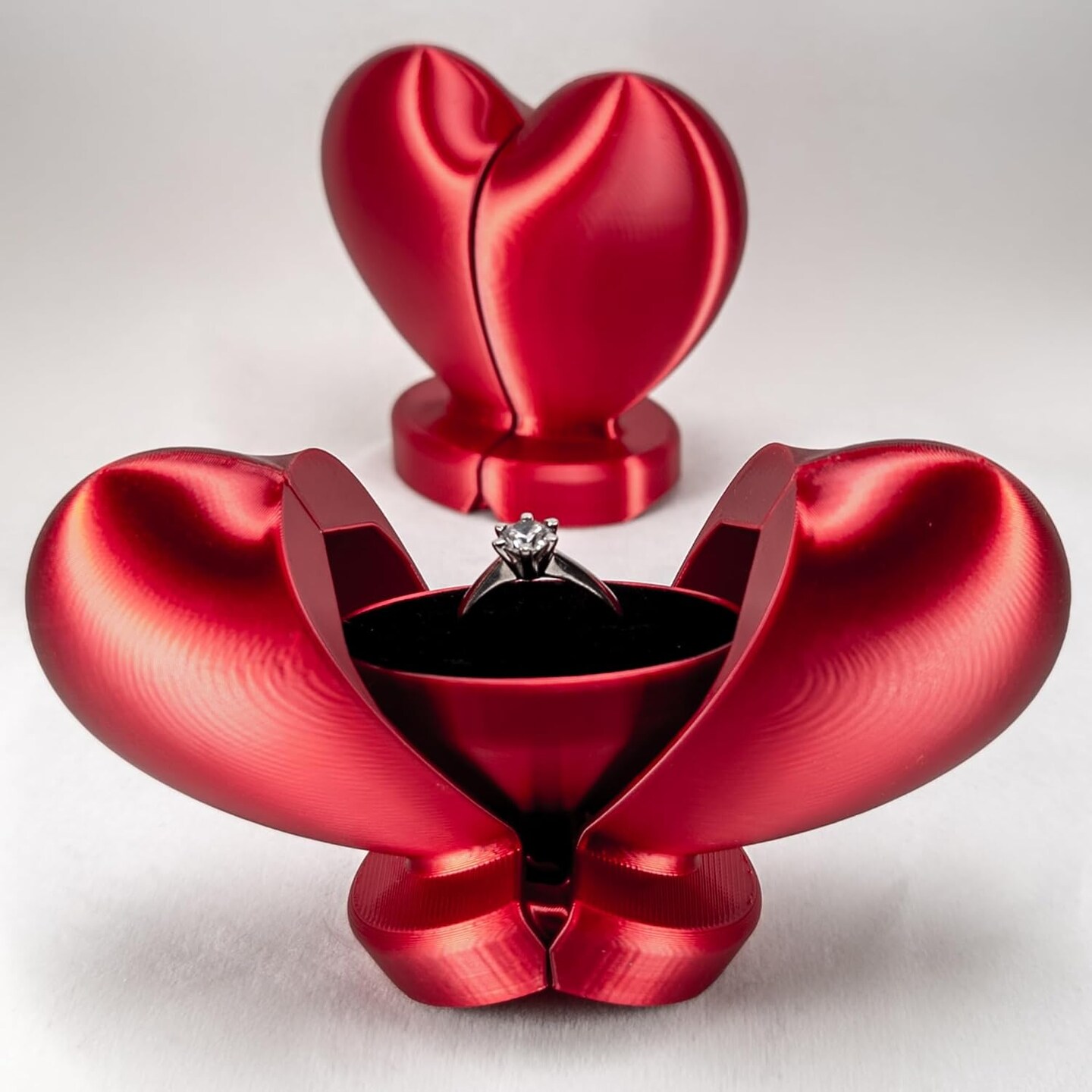 Heart Shaped Ring Gift Box Romantic Unique Design Ring Holder Jewelry Case For Gifts, Wedding, Engagement, Proposal, Birthday and Anniversary (Burgundy)