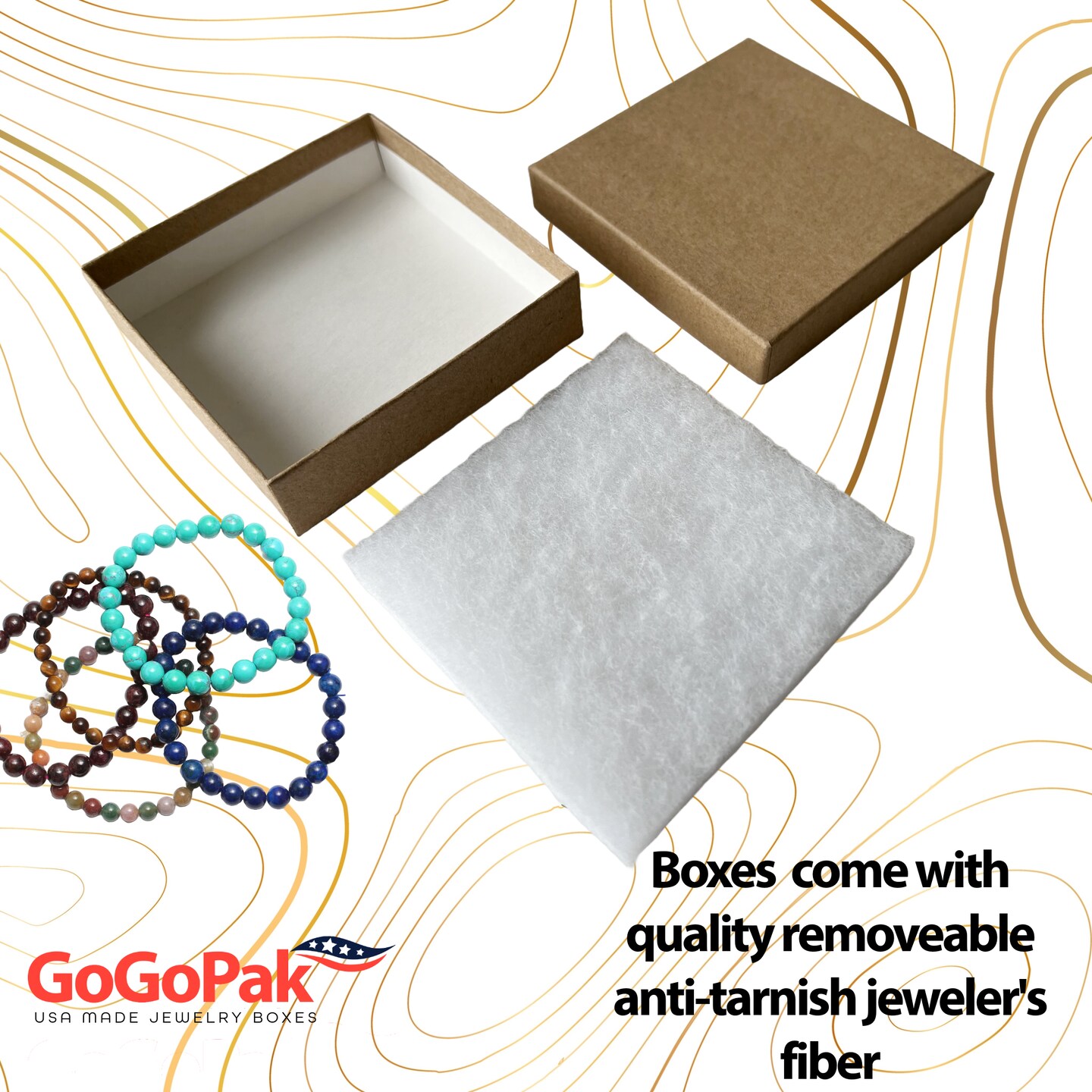 MADE IN USA-20 Boxes - Cotton Filled Cardboard Paper Jewelry Box Gift Case 3-1/2&#x22; x 3-1/2&#x22; x 7/8&#x22; Recycled Kraft - Sturdy Boxes - Jewelry Gift Giving &#x26; Keepsake Boxes